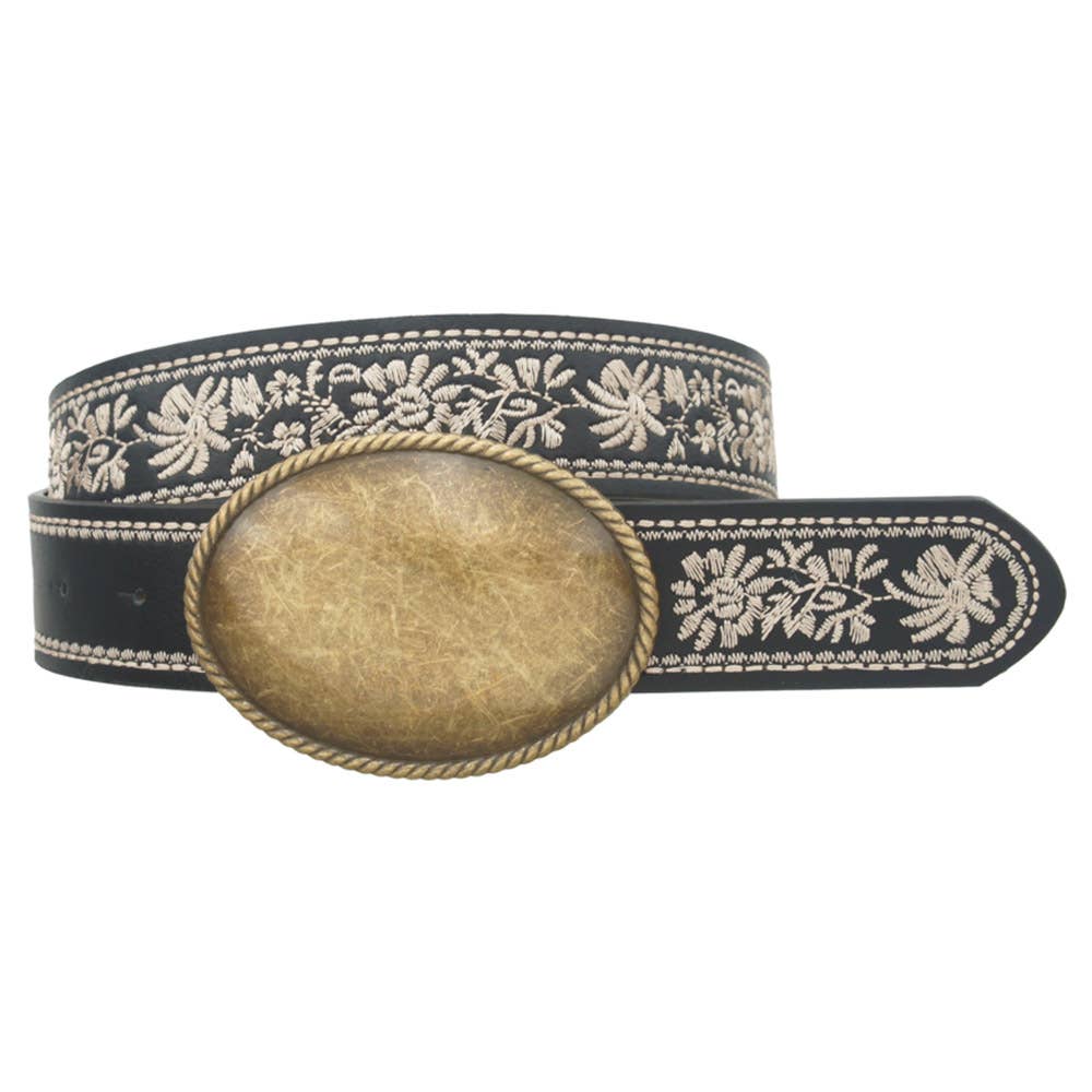 VINTAGE OVAL BUCKLE FLORAL EMBORIDERED STRAP B, IW 36007BGO