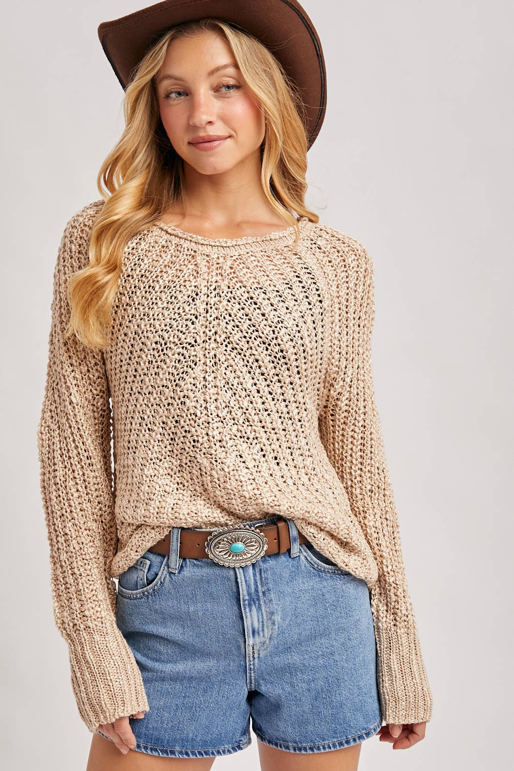 RAGLAN CUT OPEN KNIT SWEATER PULLOVER