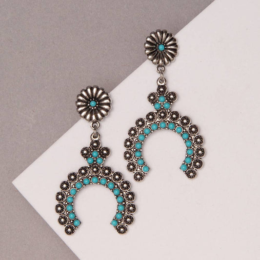 Western Floral Turquoise Horseshoe Post Dangle Earrings