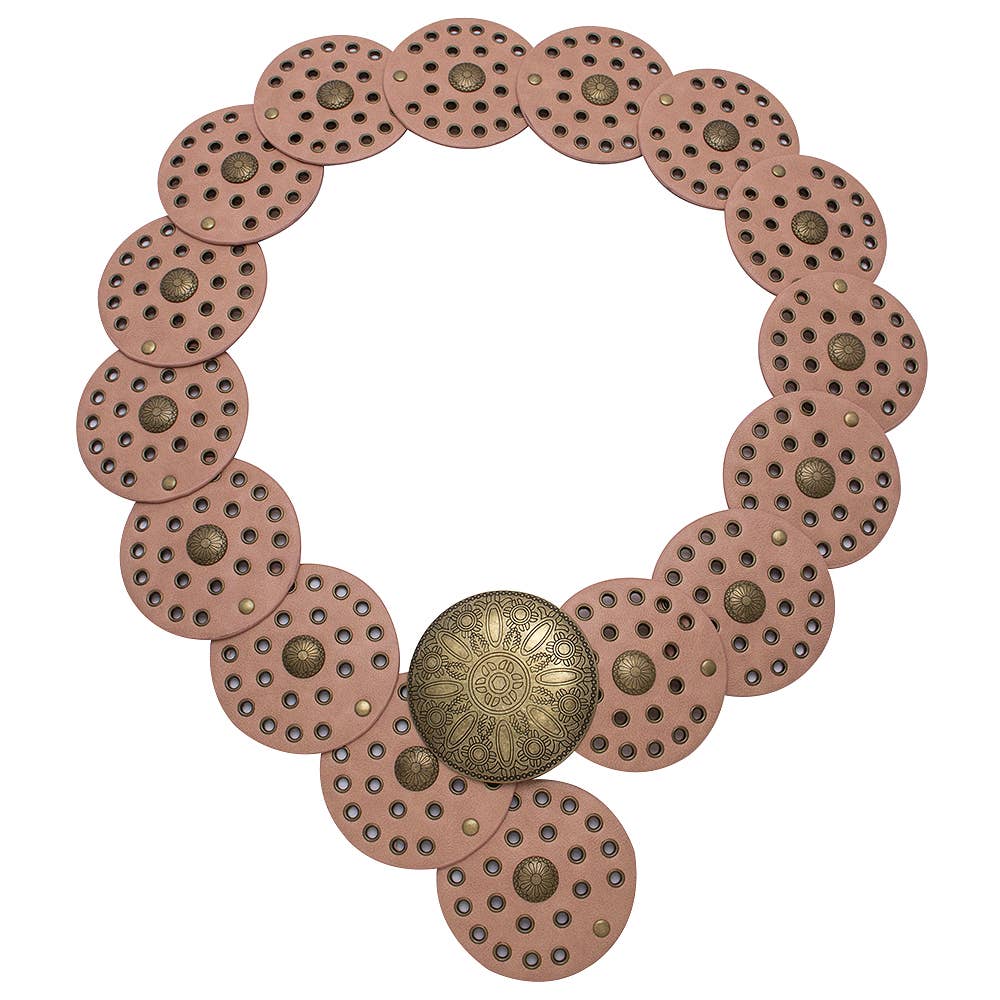 Y2K METAL WESTERN CONCHO EMBOSSED CIRCLE BELT, LVBT 100