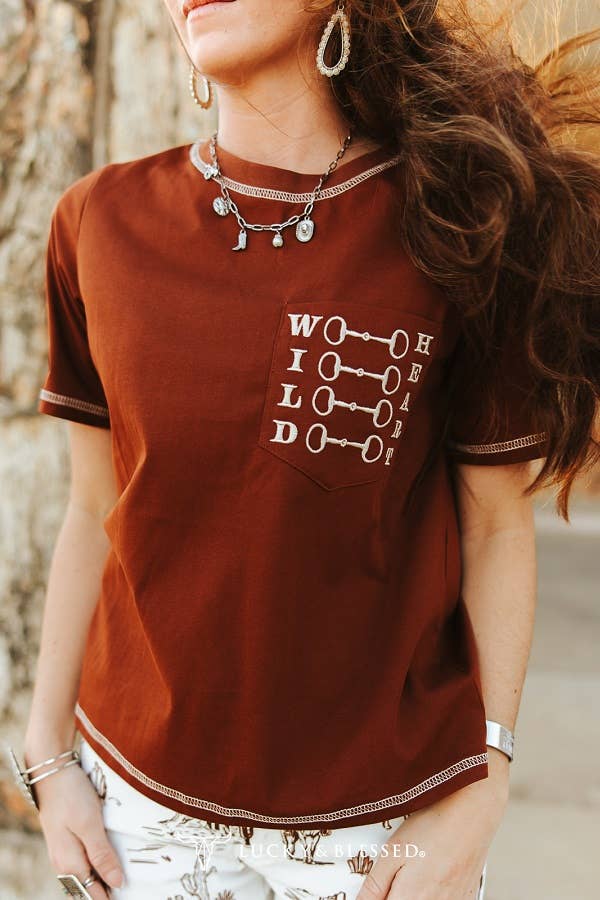 Brown Wild Heart Snaffle Embroidered Short Sleeve Tee