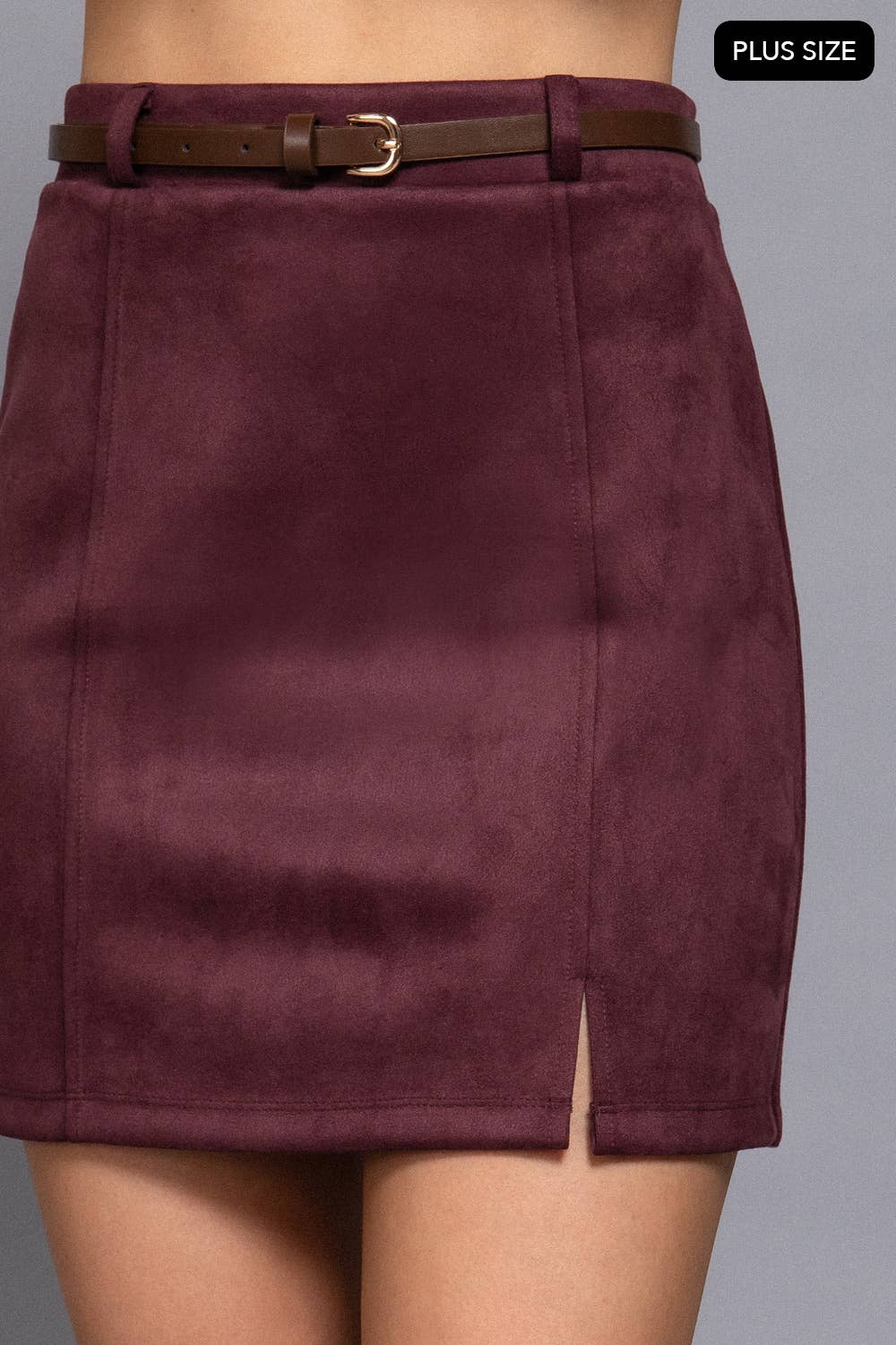Belted Faux Suede Mini Skirt