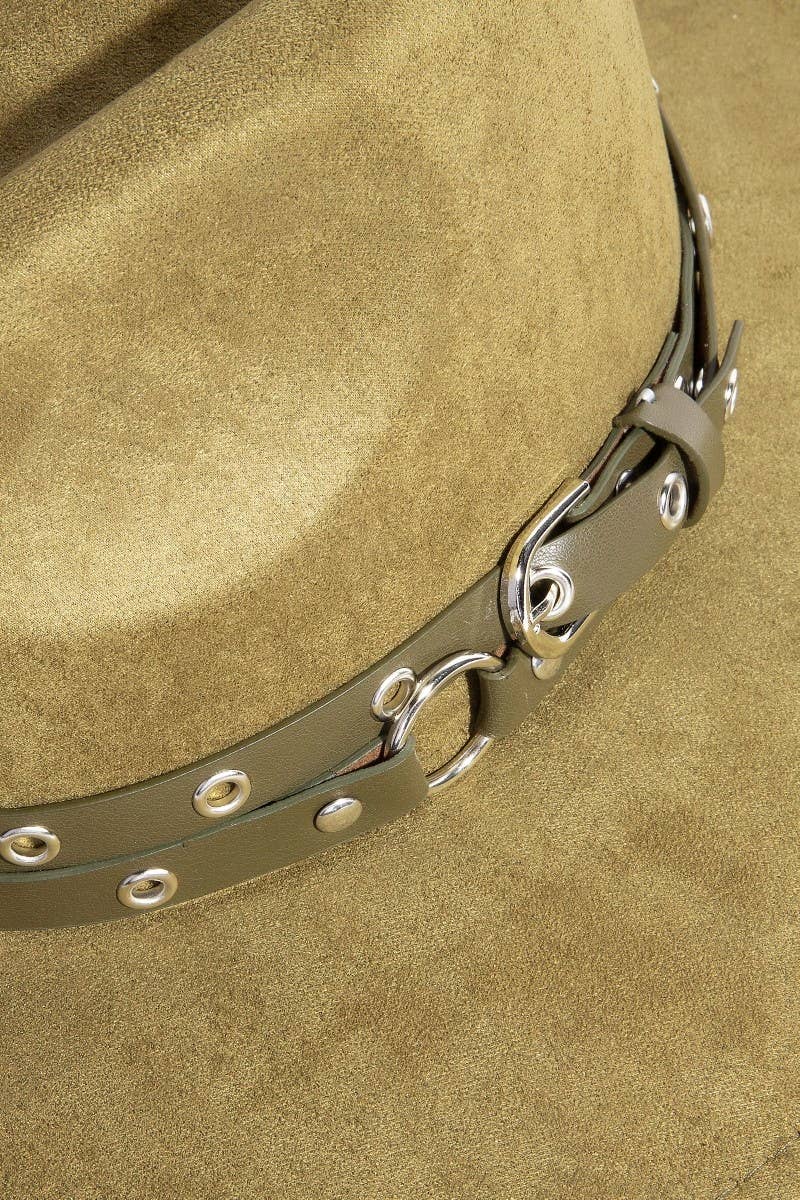 Double Grommet Strap Faux Suede Fedora Hat