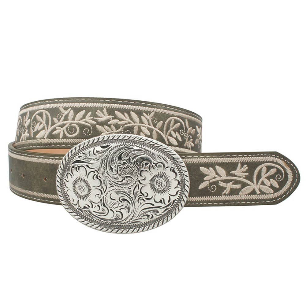 EMBROIDERED STRAP OVAL BUCKLE BELT, IW 36004ASL