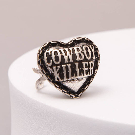 Western Heart Cowboy Killer Engraved Cuff Ring