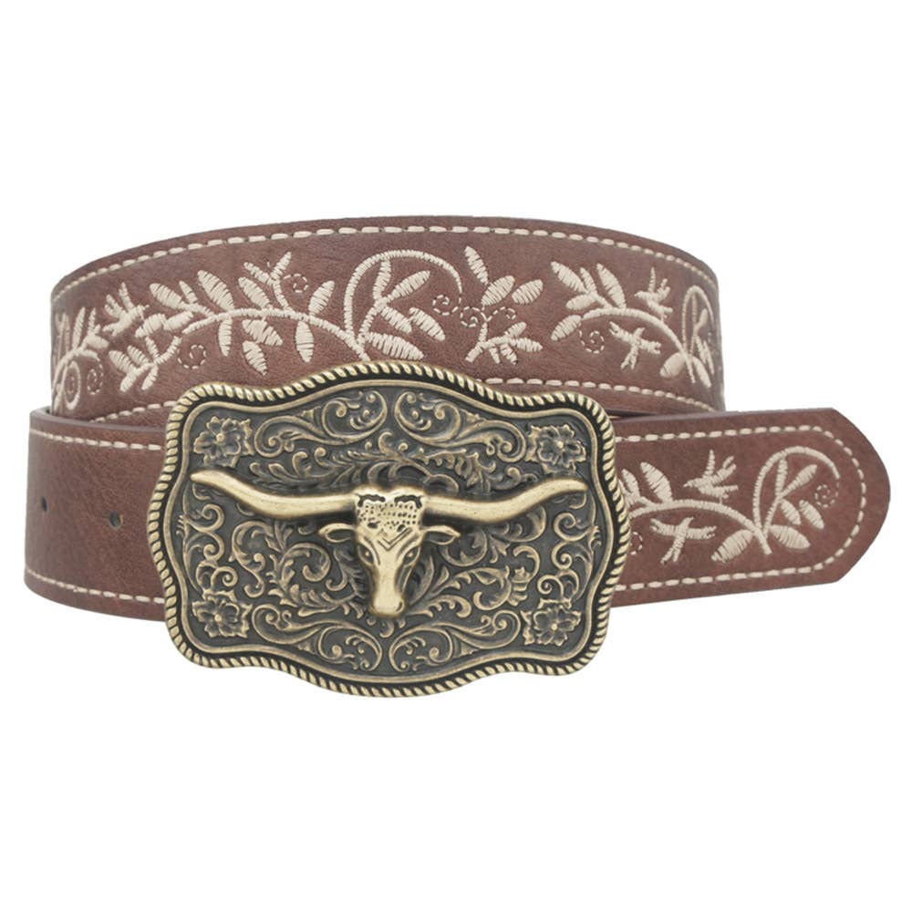 FLORAL MOTIFF LONGHORN ACCENT BELT, IW 36017WSHBGO