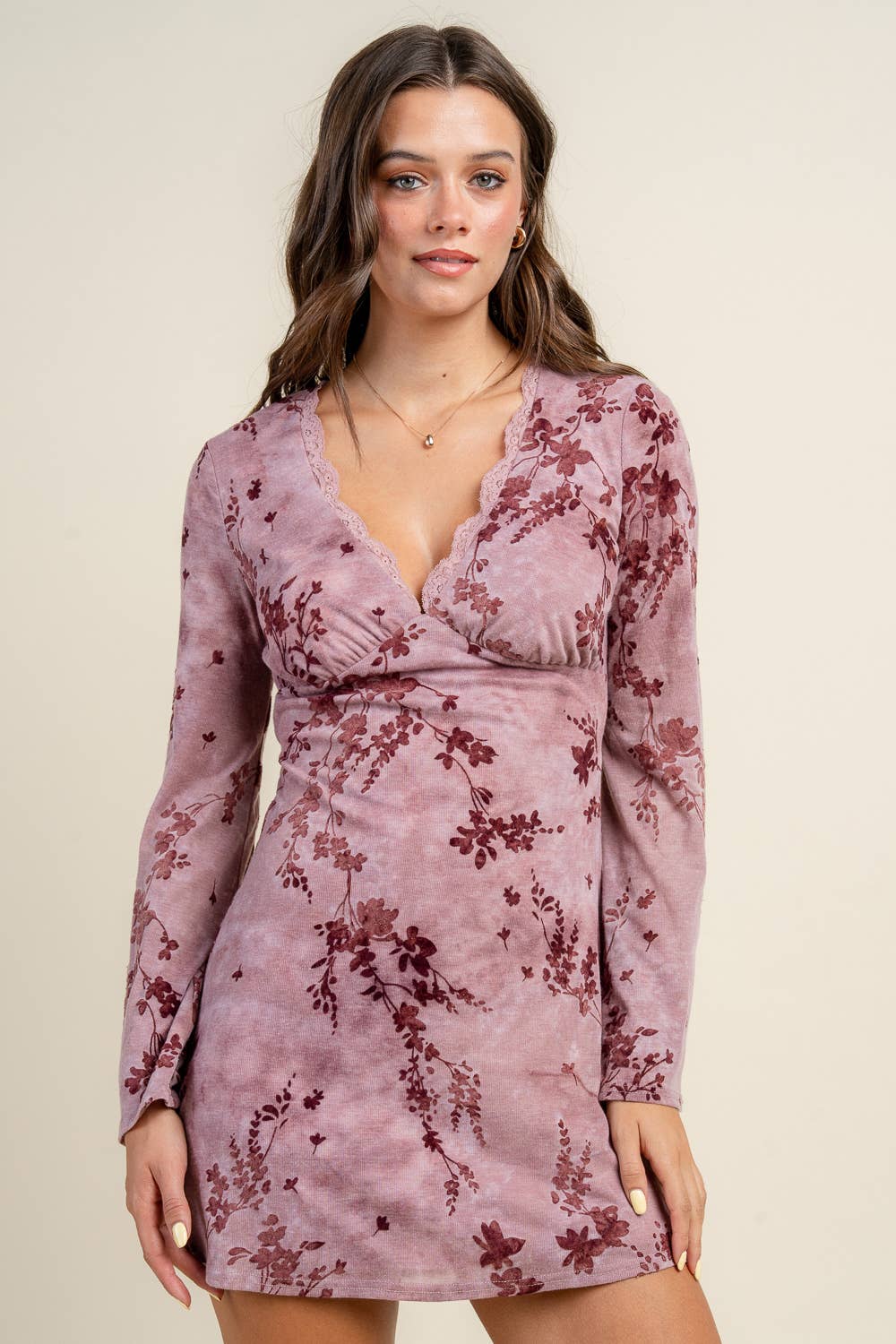 FLORAL FIT AND FLARE MINI DRESS W/ FLARE SLEEVES