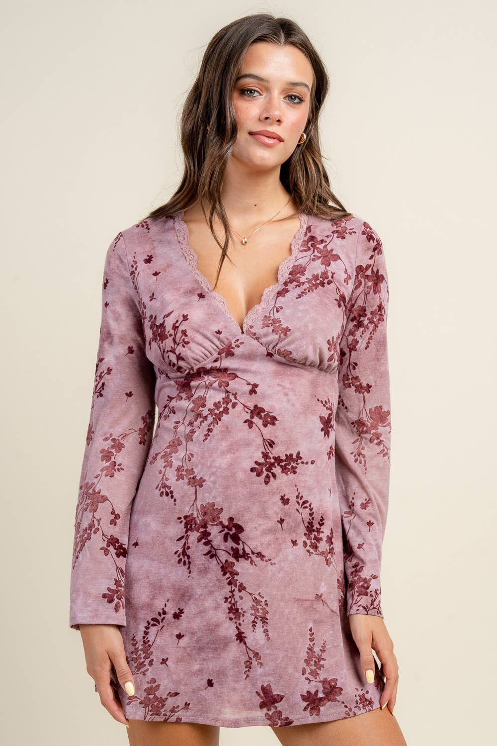 FLORAL FIT AND FLARE MINI DRESS W/ FLARE SLEEVES