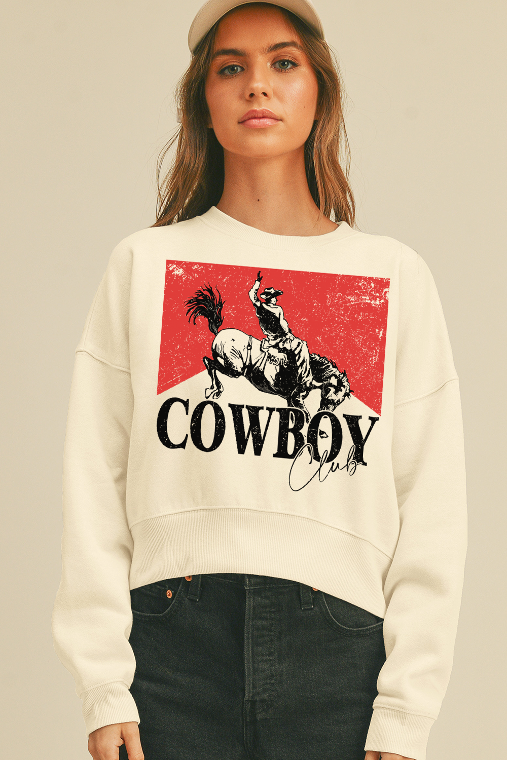 Cowboy Club Short Cropped Long Sleeve Sweatshirt