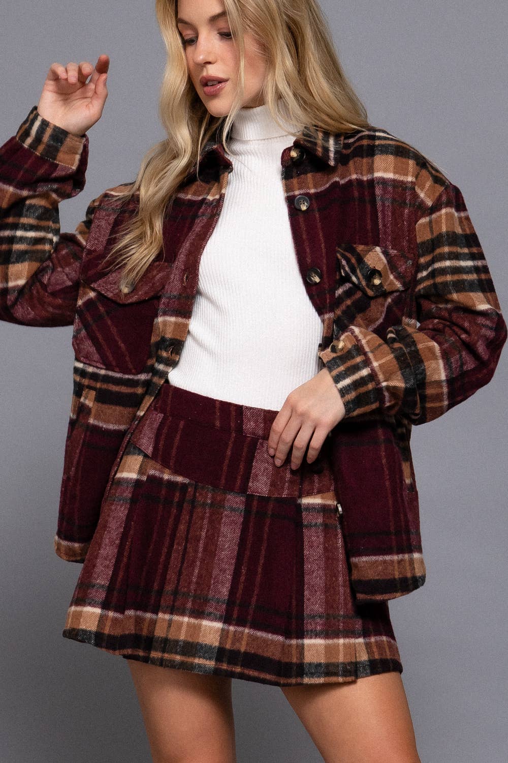 Pleats Detail Plaid Skirt