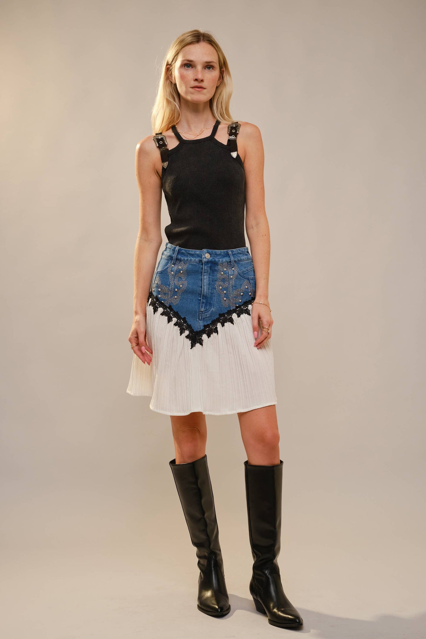 23639S Western Stitch Pleated Denim Skirt