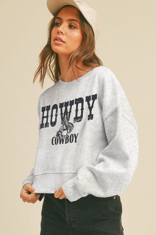 Howdy Cowboy Cropped Long Sleeve Sweatshirt