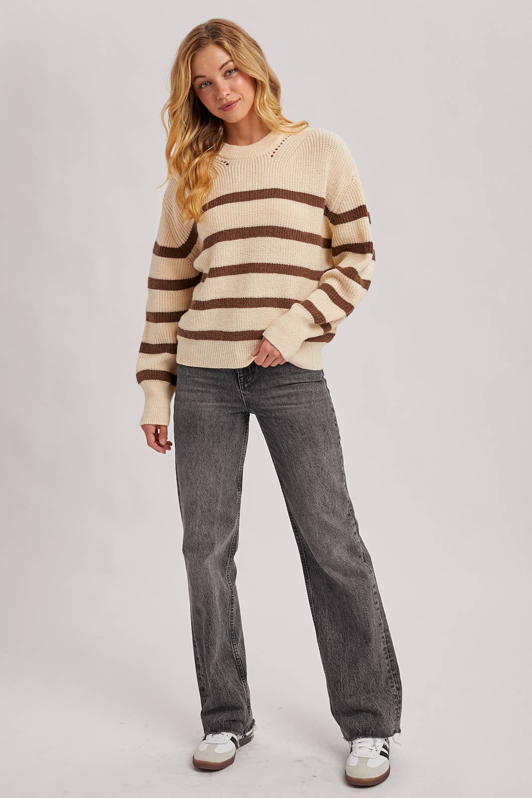 STRIPED CHUNKY RIB-KNIT SWEATER
