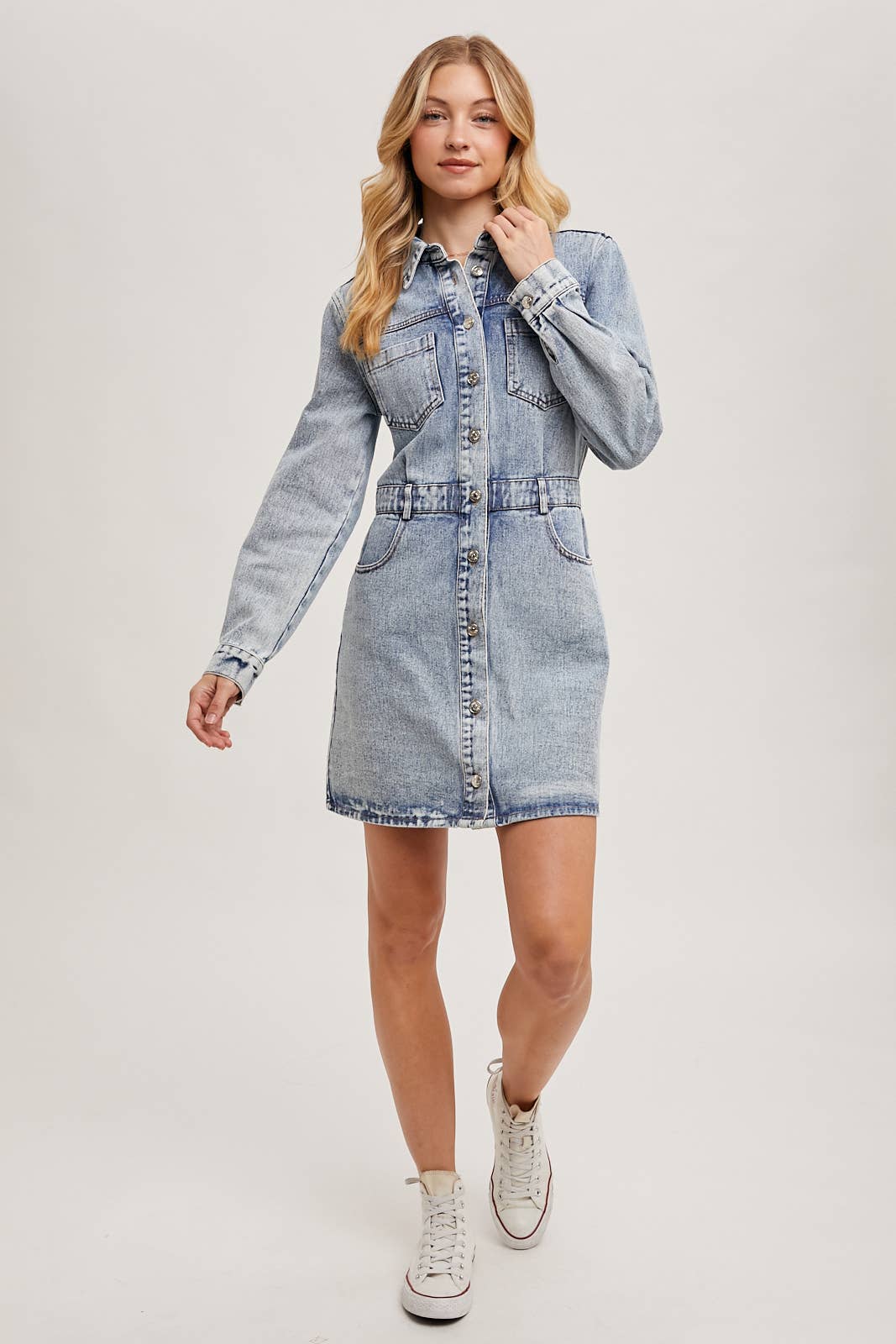 DENIM BUTTON DOWN SHIRT MINI DRESS