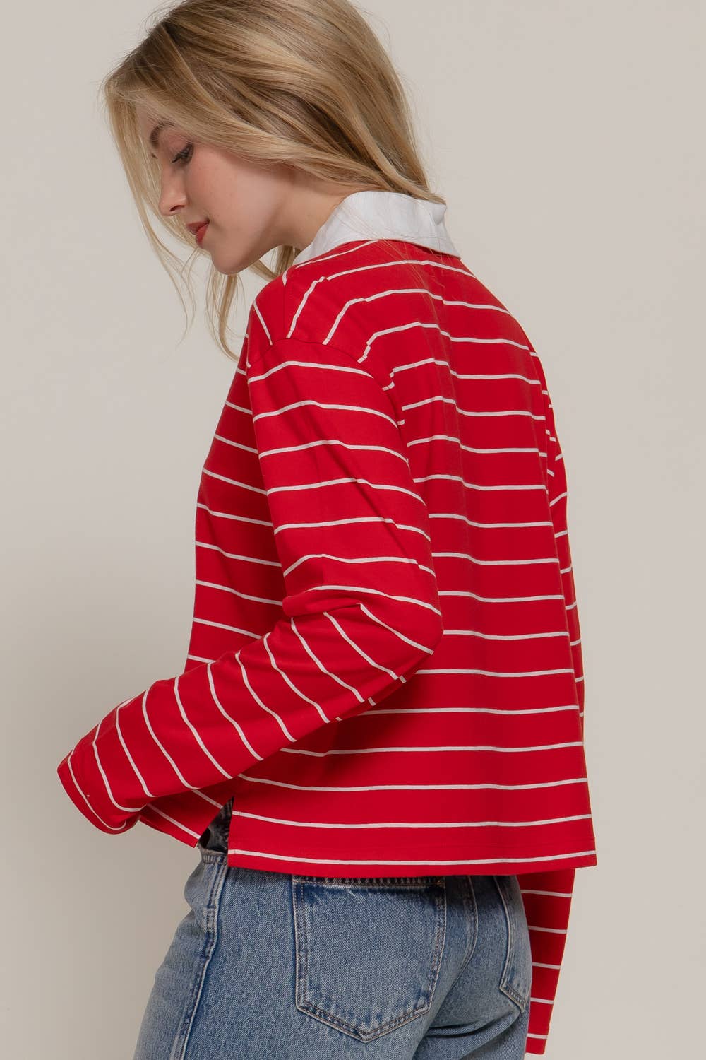 Long Sleeve Y/D Stripe Cotton Polo Shirt