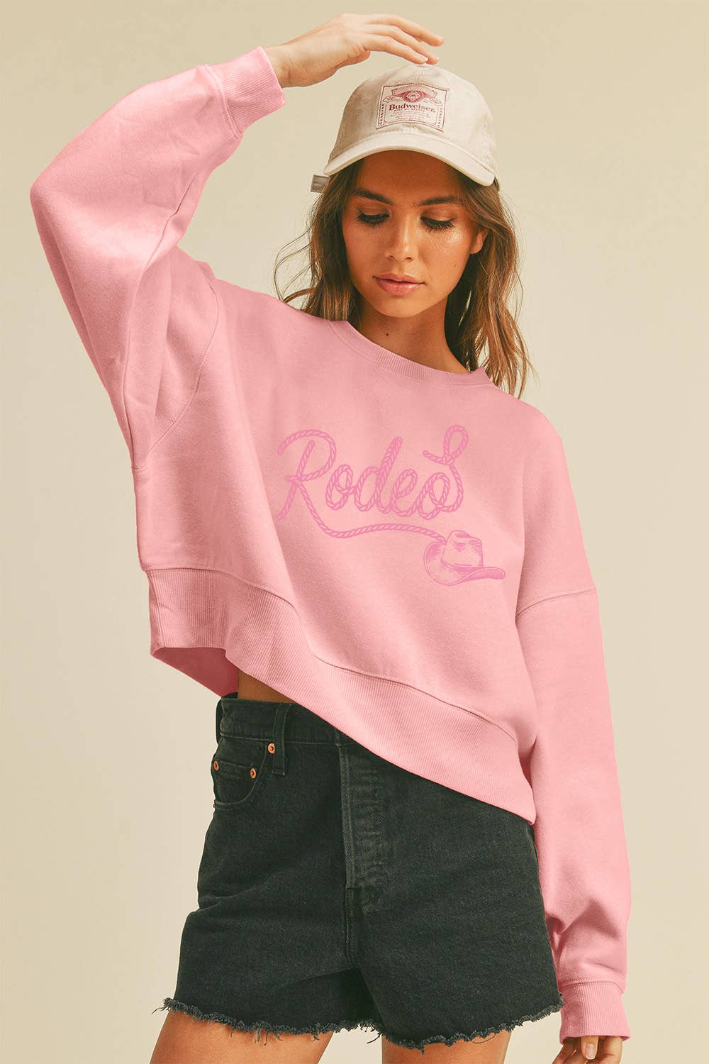 Rodeo Hat Short Cropped Long Sleeve Sweatshirt