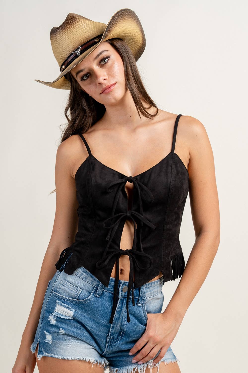SUEDE SLEEVELESS TOP WITH FRONT TIES