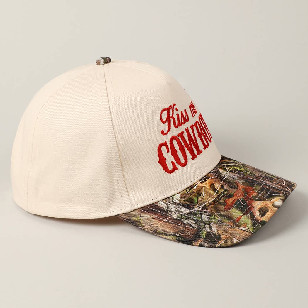 Kiss Me Cowboy Embroidery Two-Tone Cap