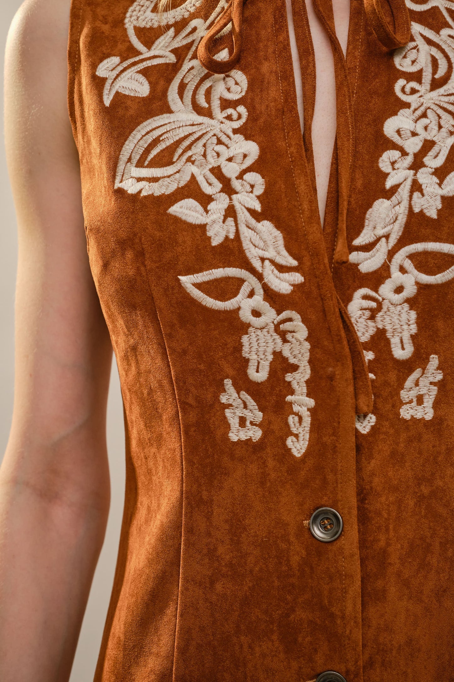 Embroidered Suede Fringe Dress