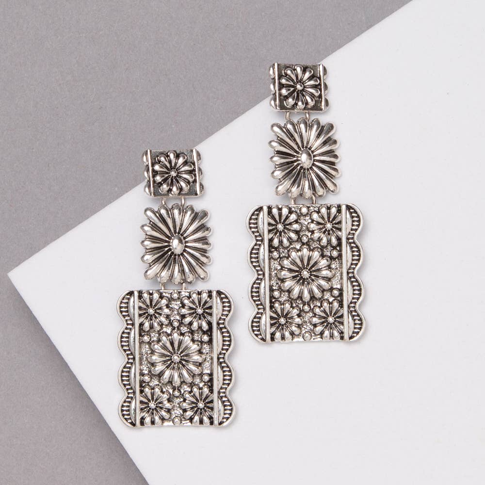 Western Rectangle Flower 3 Dangle Earring