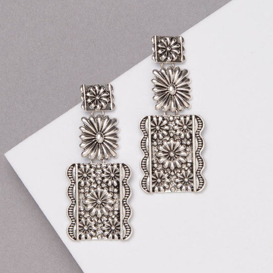 Western Rectangle Flower 3 Dangle Earring