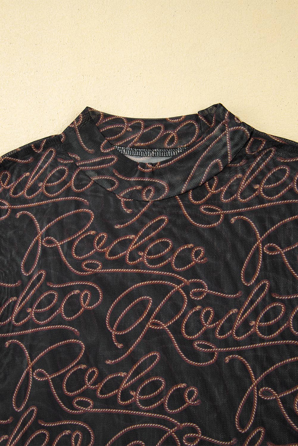 Western Printed Mock Neck Mesh Top | S-XL