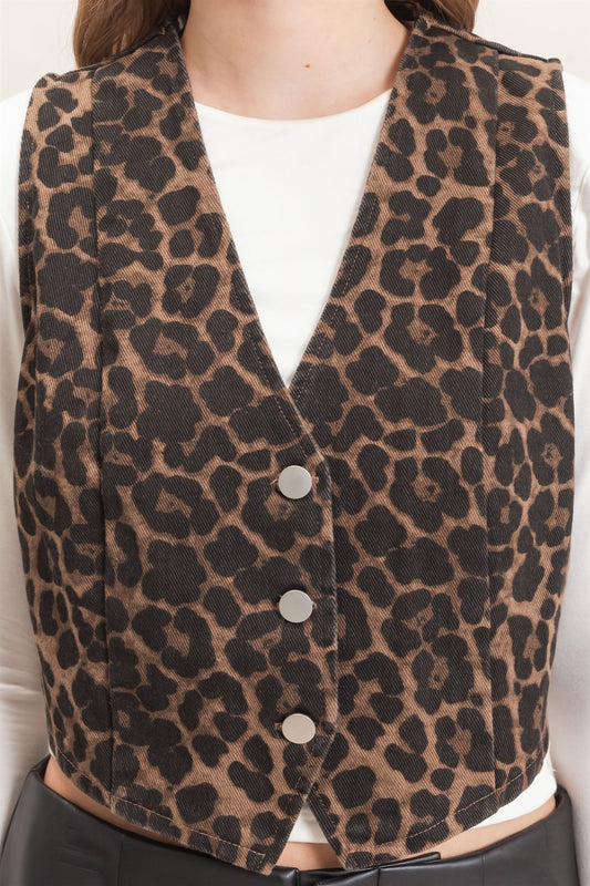 Leopard Print Button Vest
