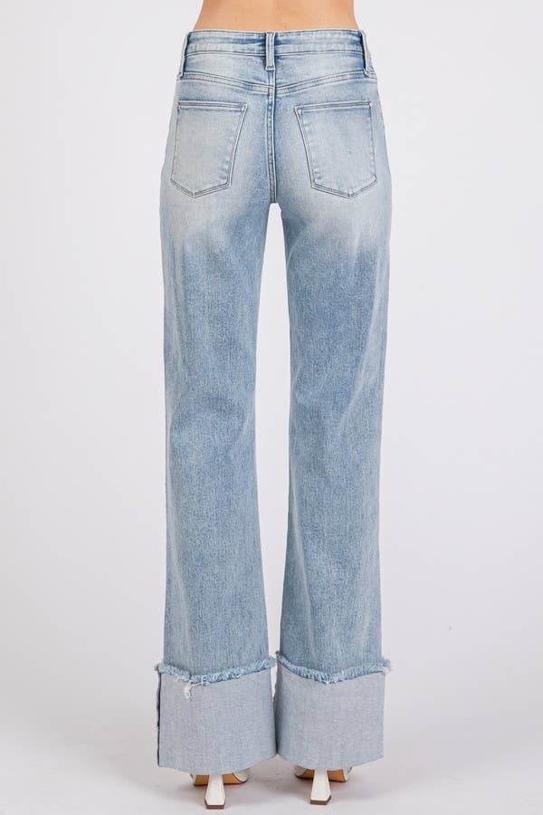 P1370F-LA HIGH RISE SUPER STRETCH WIDE FLARE W/ CUFFED HEM
