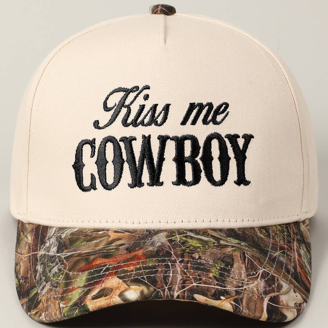 Kiss Me Cowboy Embroidery Two-Tone Cap
