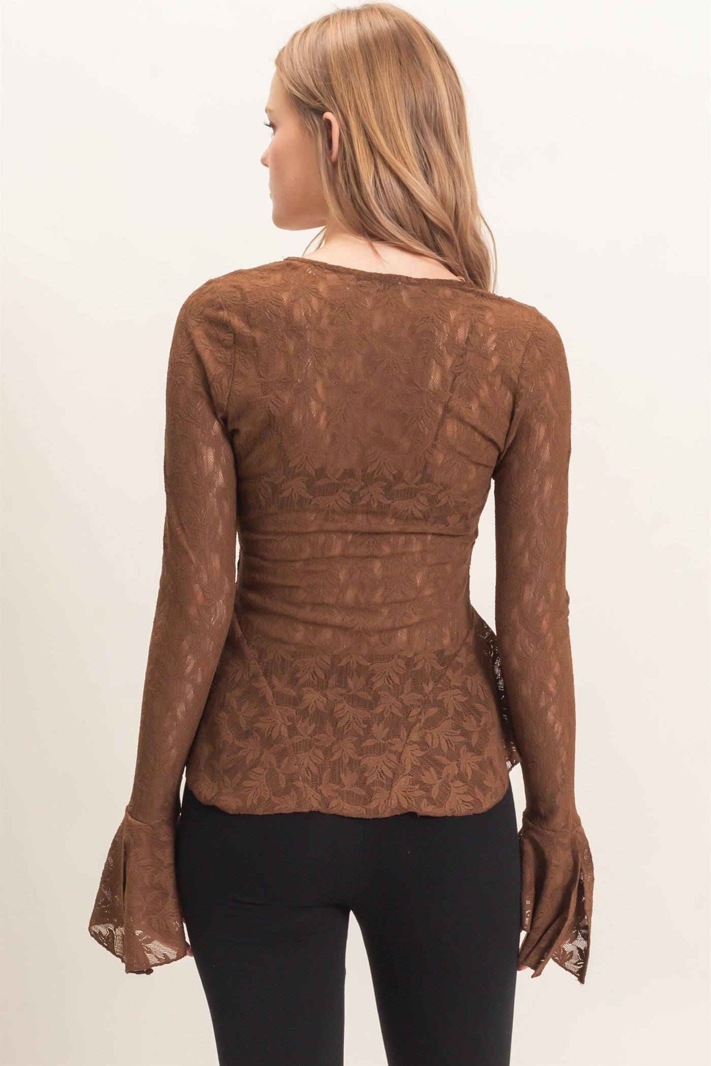 Lace V-neck Flare Sleeve Top
