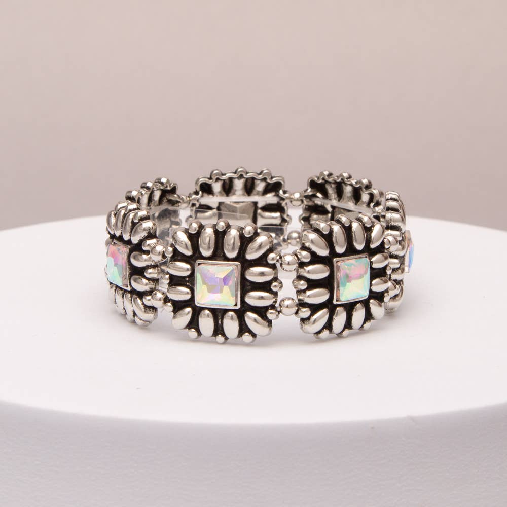 Western Floral Square Cabochon Stretch Bracelet
