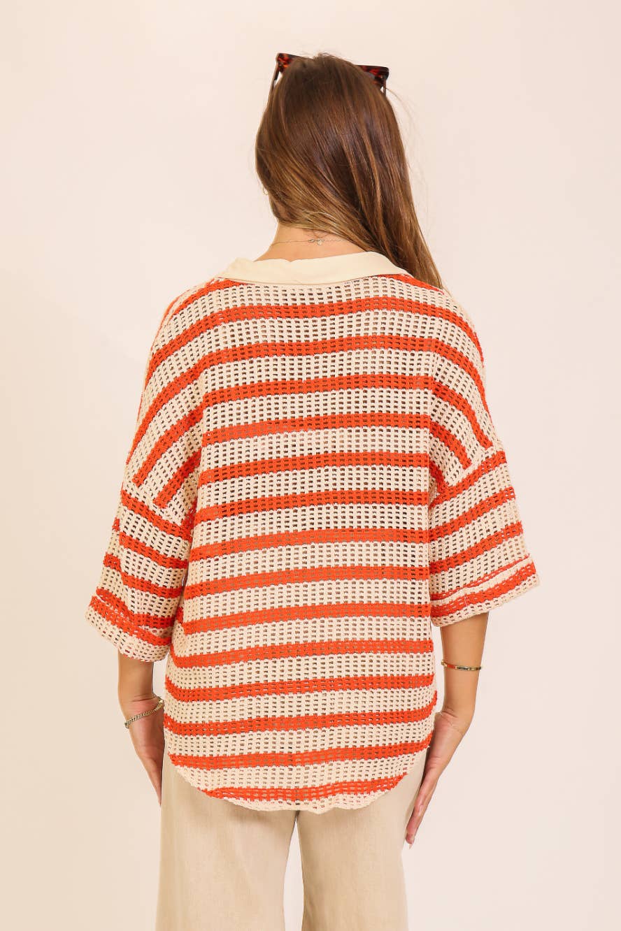 Crochet Knit Striped Top