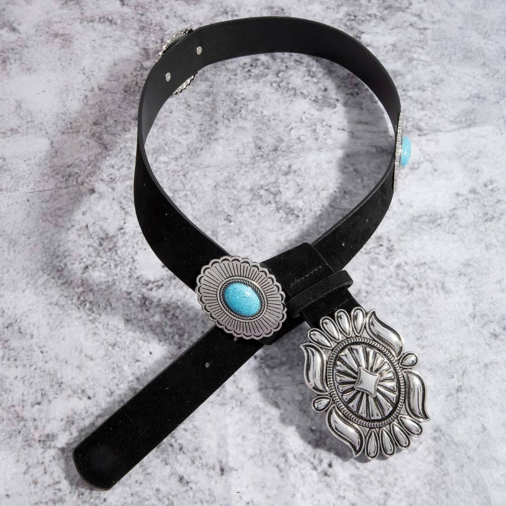 Western Concho Buckle Faux Leather Belt