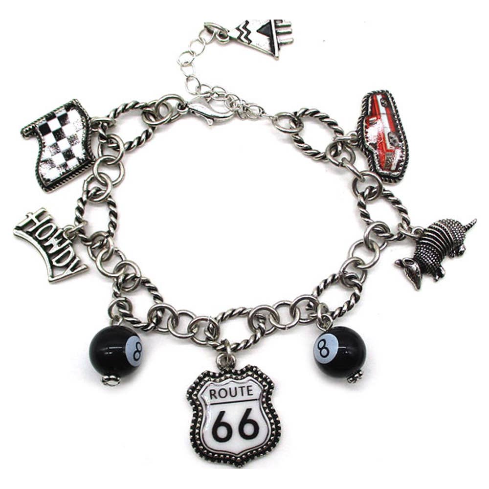 WESTERN ROUTE 66 THEME CHARM BRACELET, SB 2533 SA