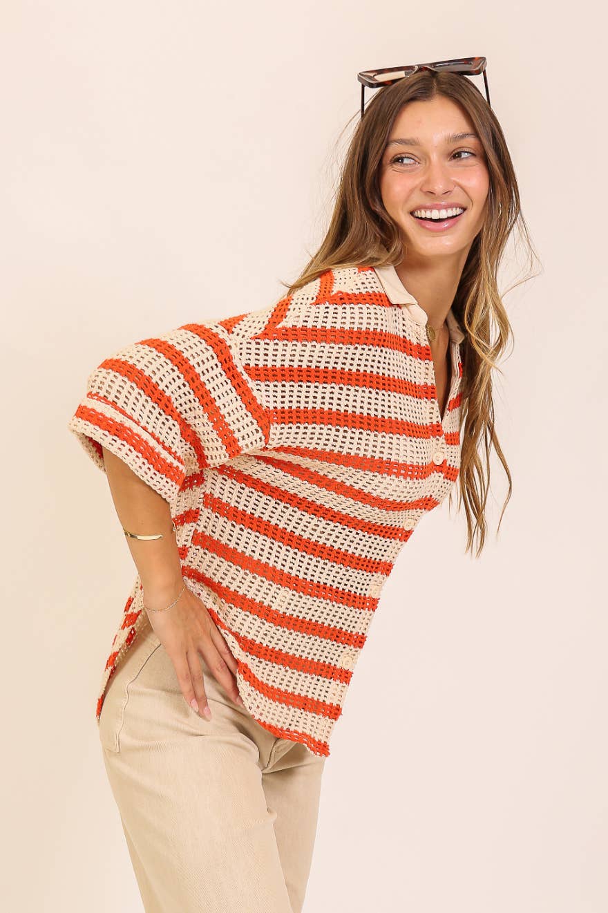 Crochet Knit Striped Top