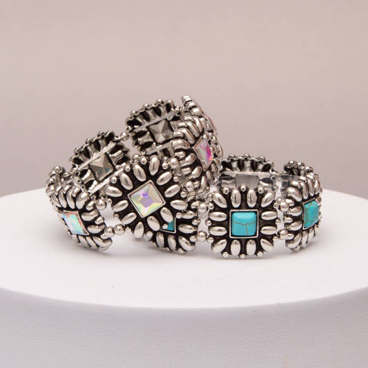 Western Floral Square Cabochon Stretch Bracelet