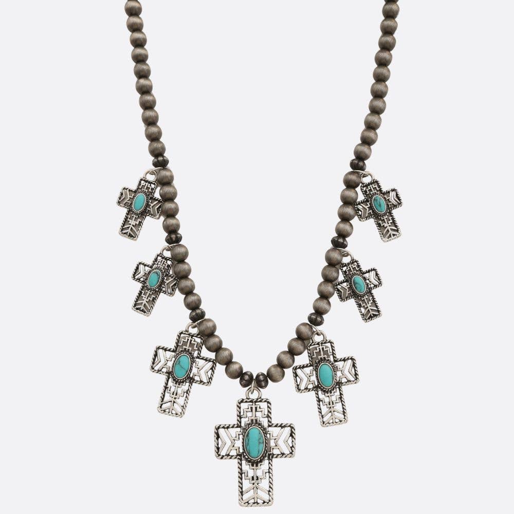 WESTERN STYLE CROSS STATION BEADED NECKLACE, AN 4300