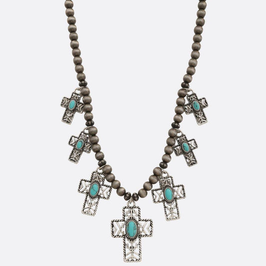 WESTERN STYLE CROSS STATION BEADED NECKLACE, AN 4300