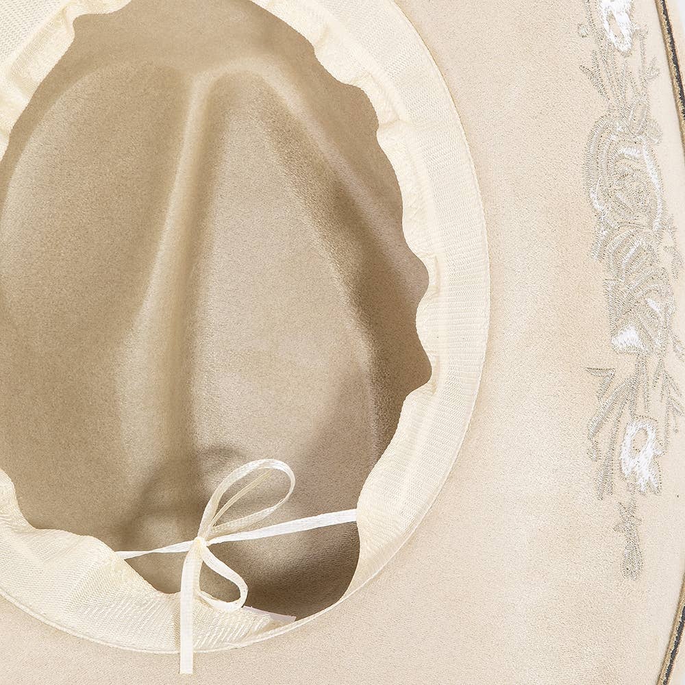 Rose Embroidered Braided Band Fedora Cowboy Hat