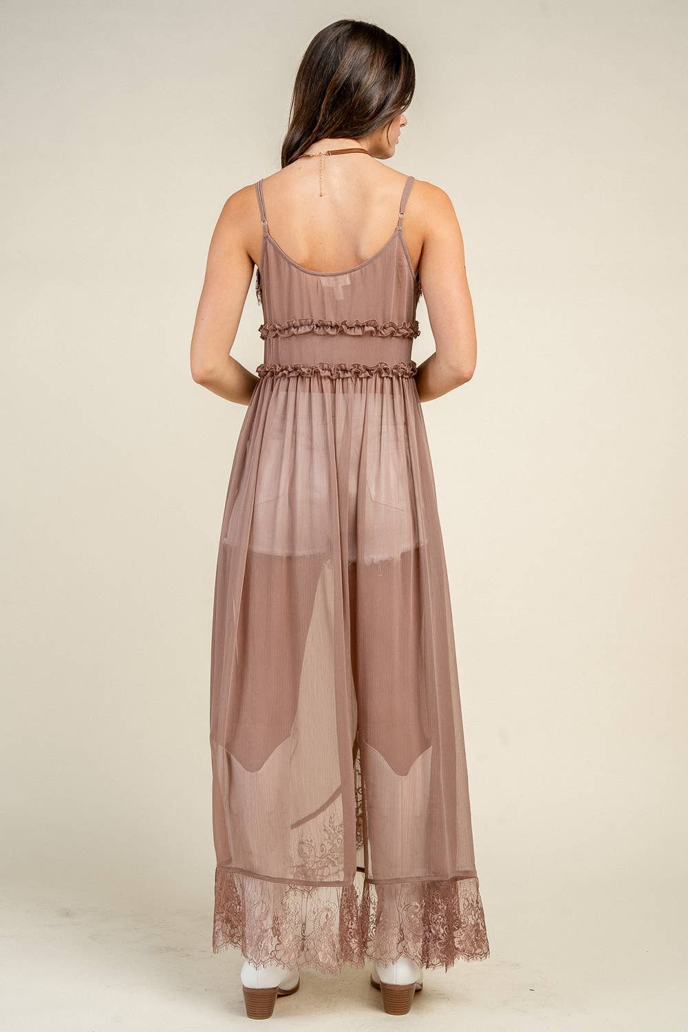 CG60170S MAXI DUSTER TOP W. LACE TRIM DETAILS
