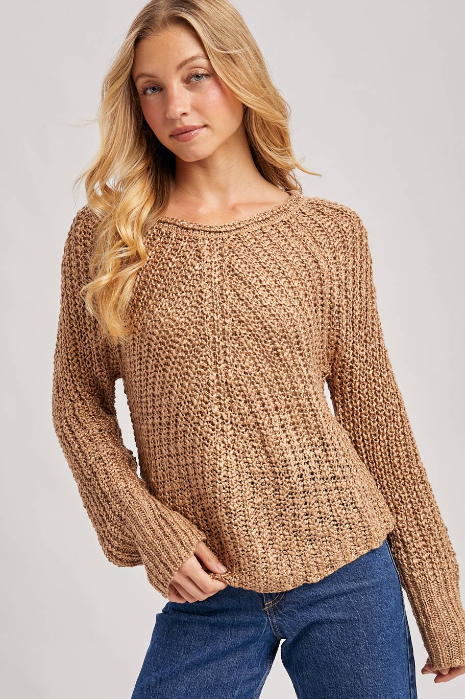 RAGLAN CUT OPEN KNIT SWEATER PULLOVER