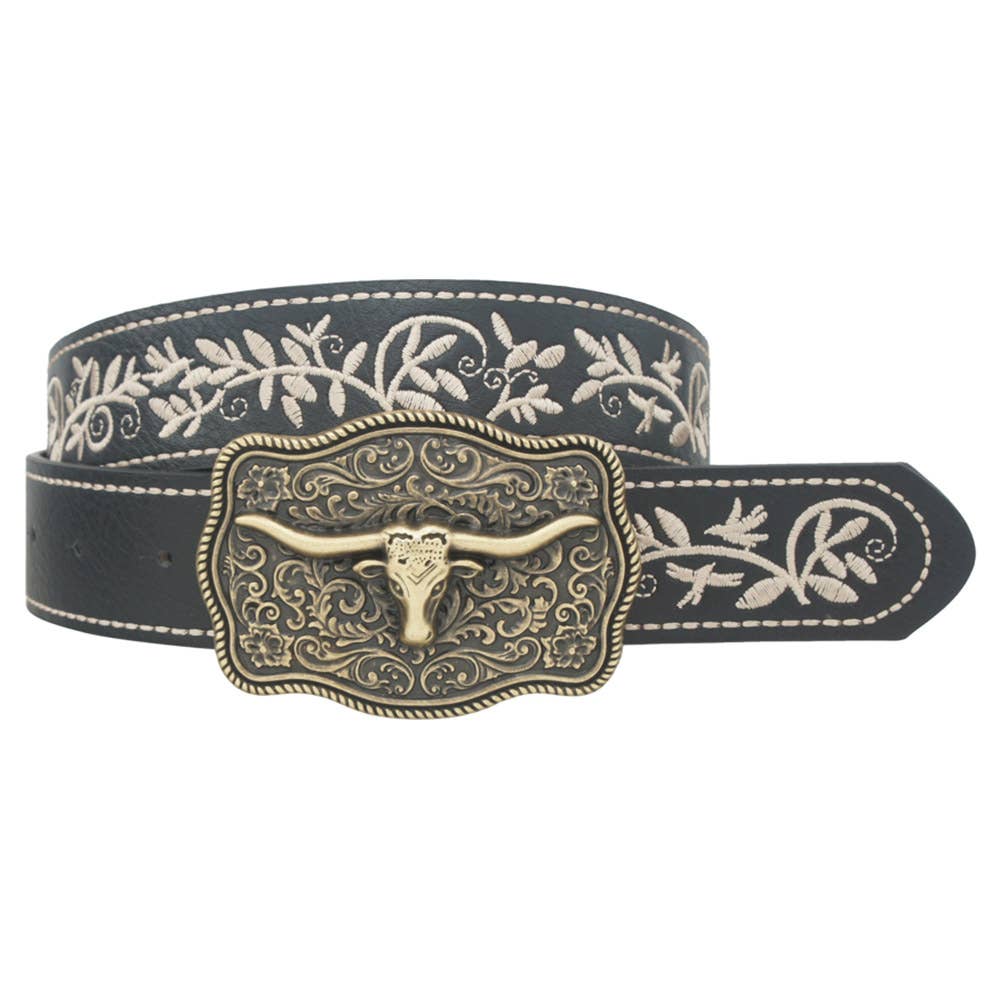 FLORAL MOTIFF LONGHORN ACCENT BELT, IW 36017WSHBGO