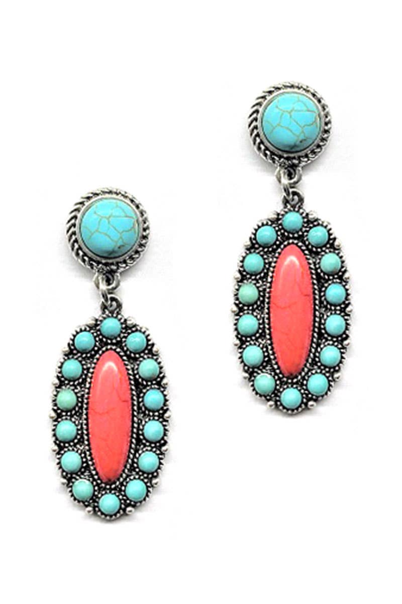 WESTERN STYLE METAL MARBING STONE DANGLE EARRING, SE 1620