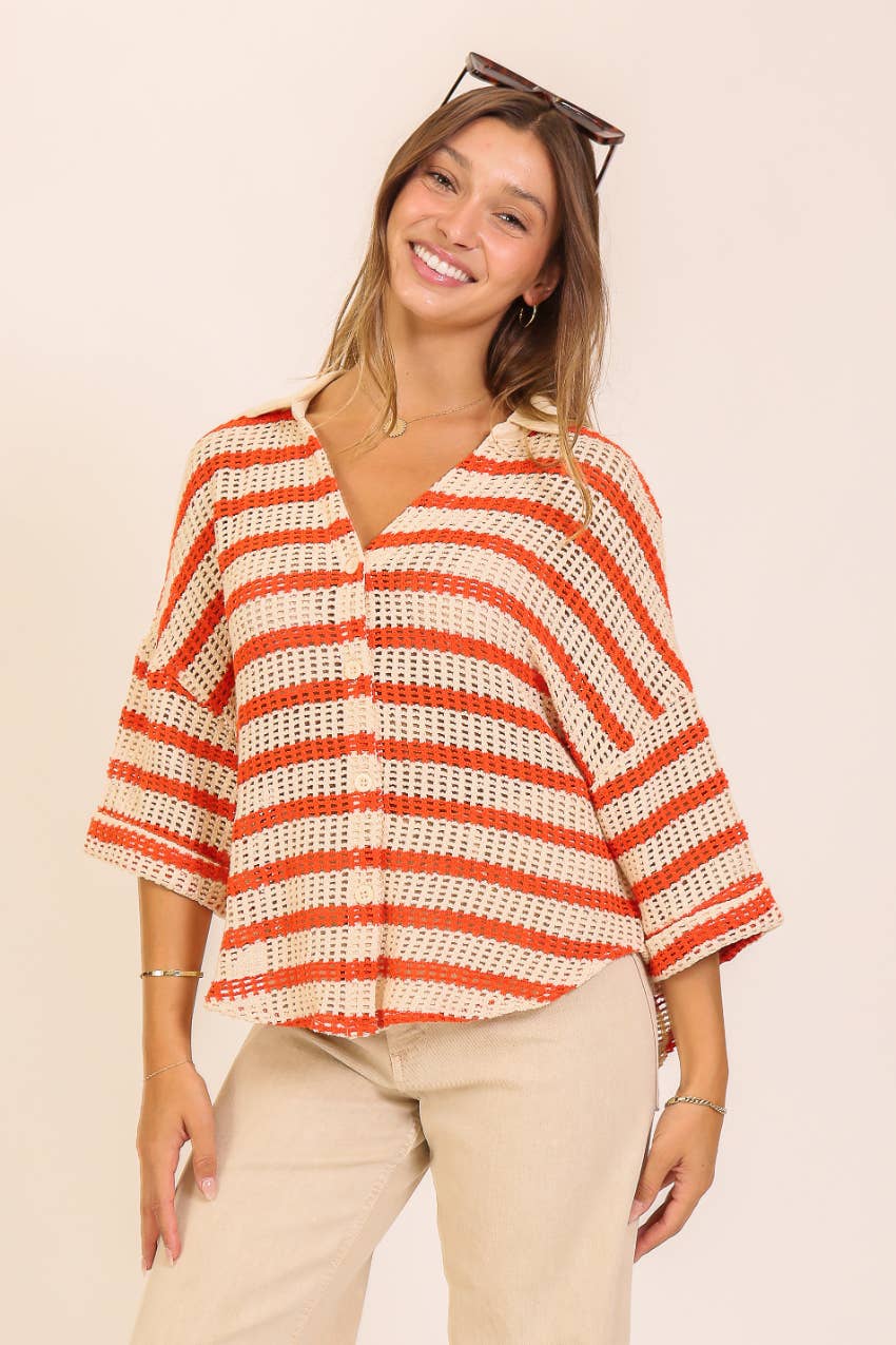 Crochet Knit Striped Top