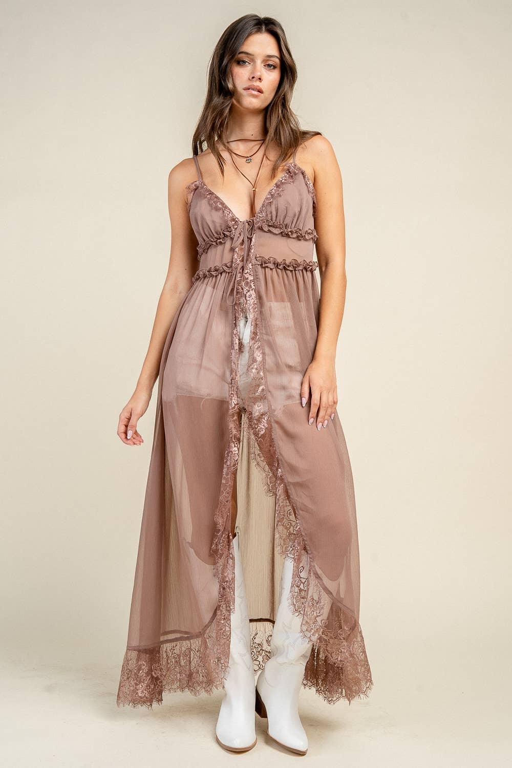 CG60170S MAXI DUSTER TOP W. LACE TRIM DETAILS