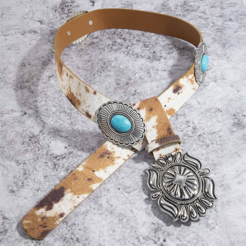 Western Concho Buckle Faux Leather Belt