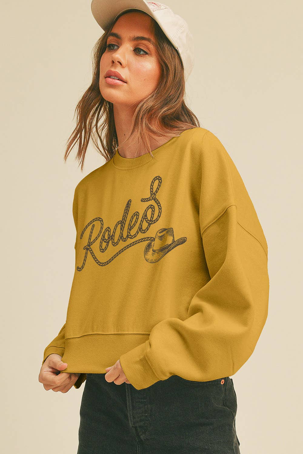 Rodeo Hat Short Cropped Long Sleeve Sweatshirt