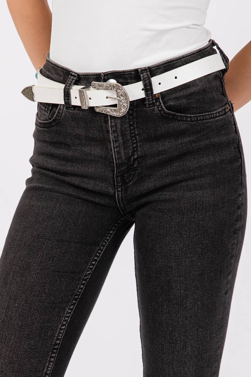 Western Floral Etched Faux Leather Belt