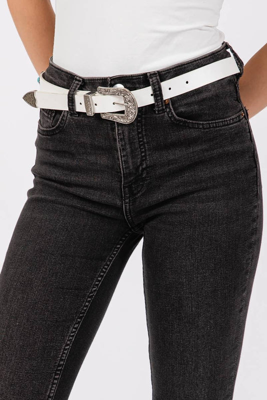 Western Floral Etched Faux Leather Belt