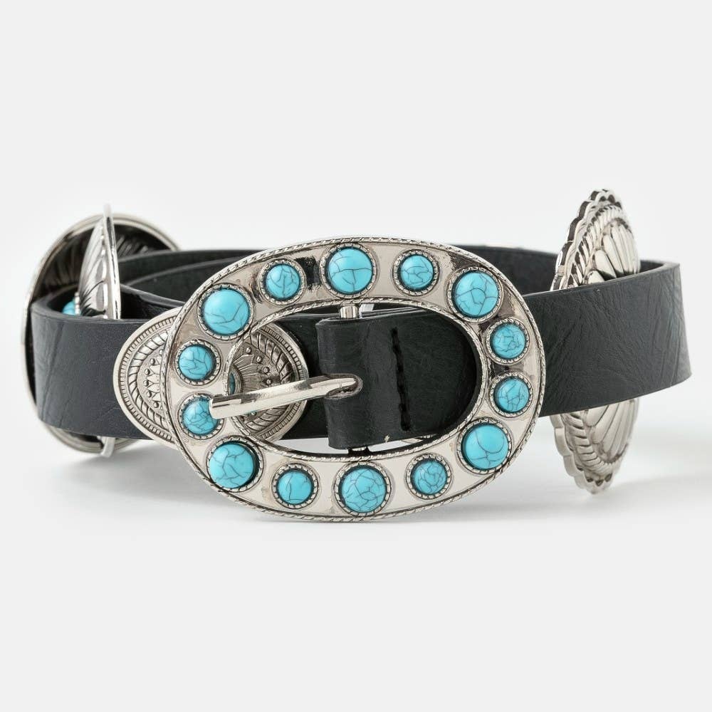 Western Round Turquoise Buckle Concho Belt